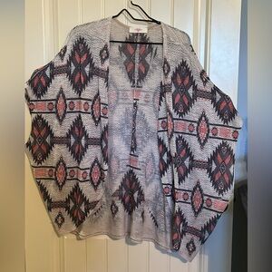 Open Front Pancho style cardigan with Tribal geometric Pattern